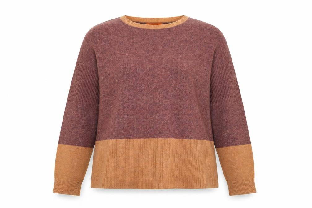 White Stuff Women’s Brown Colourblock Merino Wool Blend Jumper UK 14