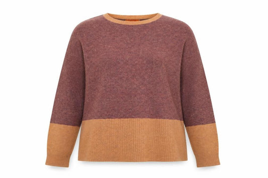 Front view of White Stuff Women’s Brown Colourblock Merino Wool Blend Jumper UK 14