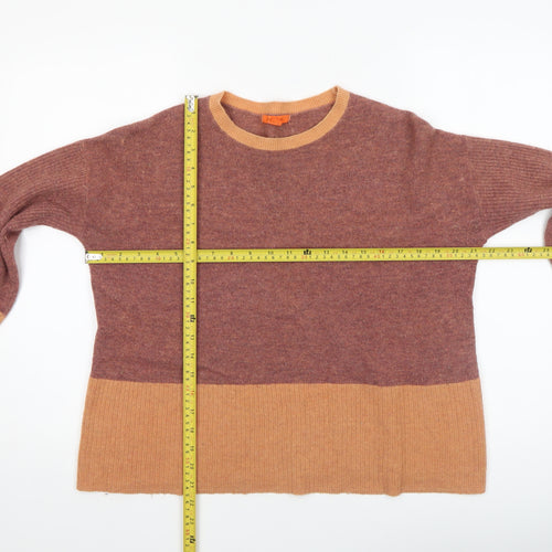 White Stuff Women’s Brown Colourblock Merino Wool Blend Jumper UK 14
