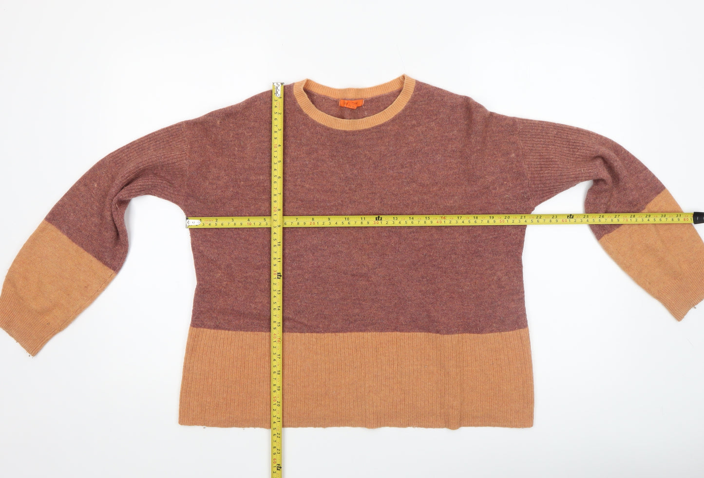 White Stuff Women’s Brown Colourblock Merino Wool Blend Jumper UK 14