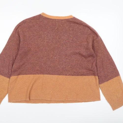 White Stuff Women’s Brown Colourblock Merino Wool Blend Jumper UK 14