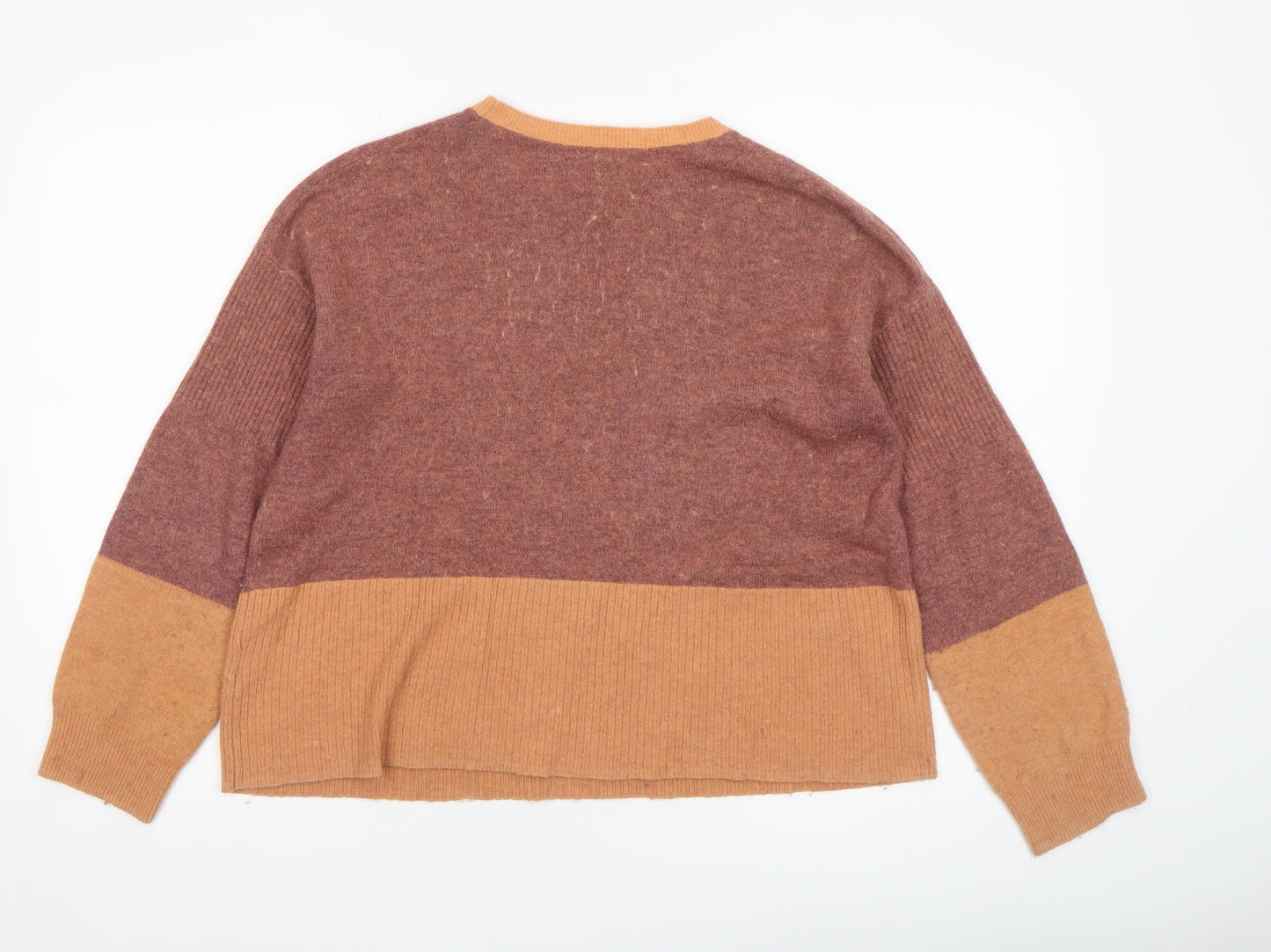 White Stuff Women’s Brown Colourblock Merino Wool Blend Jumper UK 14
