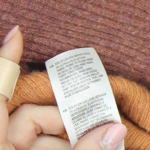 White Stuff Women’s Brown Colourblock Merino Wool Blend Jumper UK 14