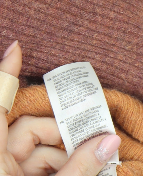 White Stuff Women’s Brown Colourblock Merino Wool Blend Jumper UK 14