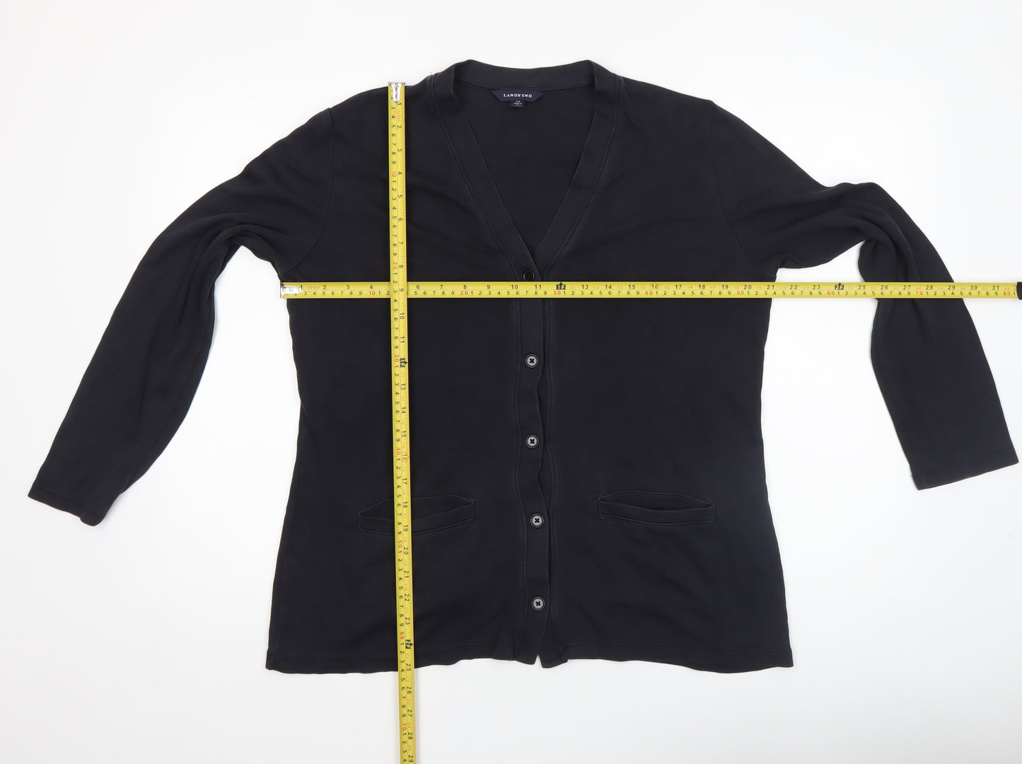 Lands' End Women's Black Small 8 Button-Up Blazer Cotton Blend