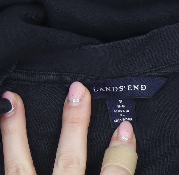 Lands' End Women's Black Small 8 Button-Up Blazer Cotton Blend