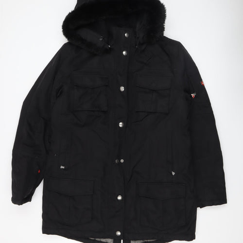 Wellensteyn Women's Black Long Parka Coat L Hooded Waterproof Winter Jacket