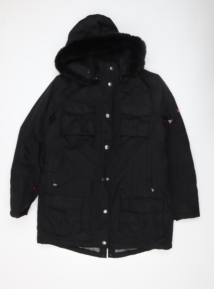 Wellensteyn Women's Black Long Parka Coat L Hooded Waterproof Winter Jacket