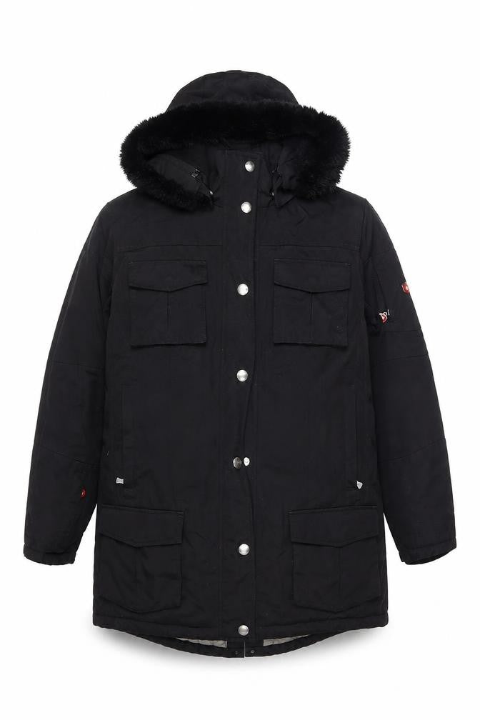 Wellensteyn Women's Black Long Parka Coat L Hooded Waterproof Winter Jacket