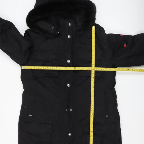 Wellensteyn Women's Black Long Parka Coat L Hooded Waterproof Winter Jacket