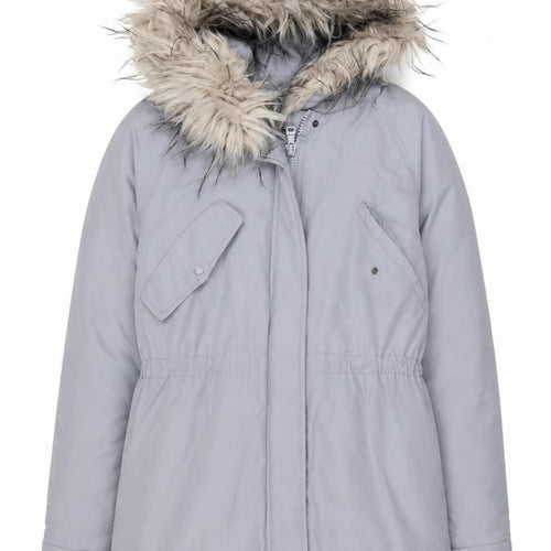 H&M Womens Grey Faux Fur Hooded Parka Jacket Size 8