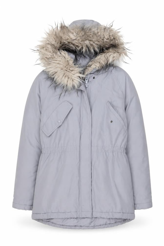 H&M Womens Grey Faux Fur Hooded Parka Jacket Size 8