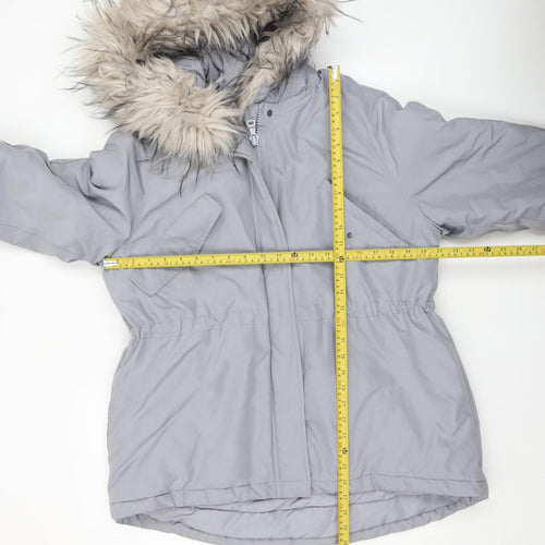 H&M Womens Grey Faux Fur Hooded Parka Jacket Size 8