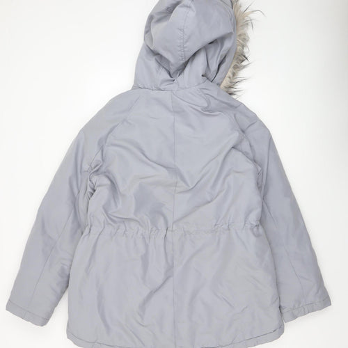H&M Womens Grey Faux Fur Hooded Parka Jacket Size 8