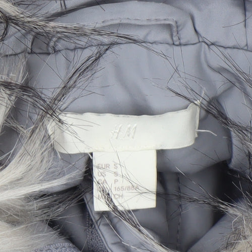 H&M Womens Grey Faux Fur Hooded Parka Jacket Size 8