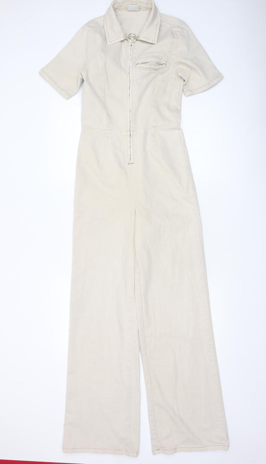 BDG Urban Outfitters Women's Beige Short Sleeve Zip Jumpsuit Size S