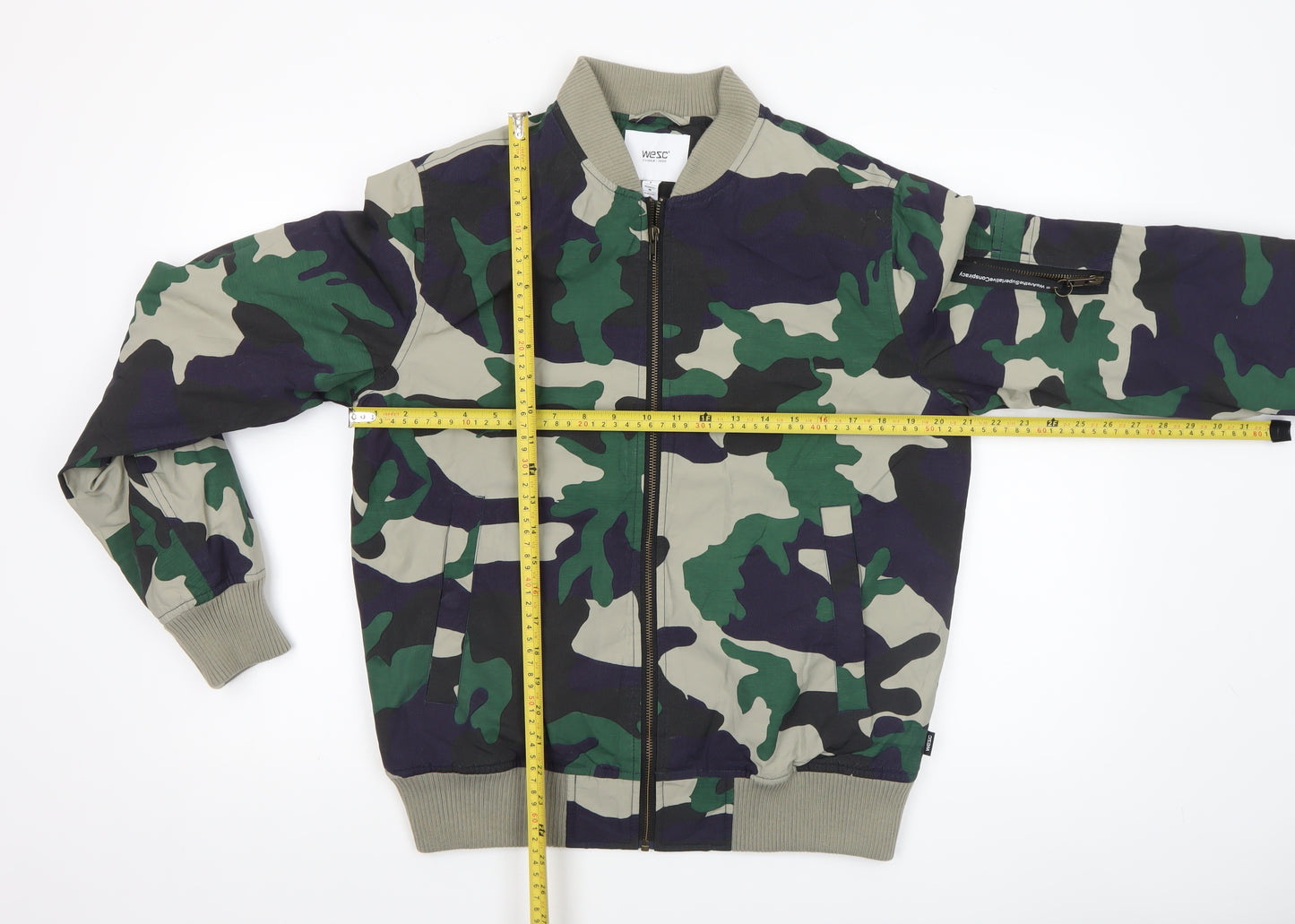 WESC Womens Green Camouflage Bomber Jacket Size M Cotton Nylon