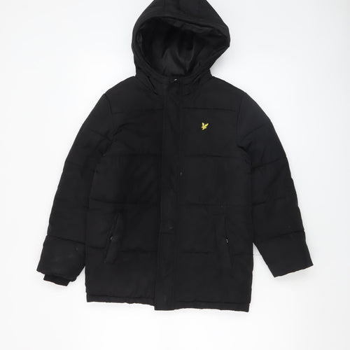 Lyle & Scott Junior Boys Black Hooded Puffer Jacket 7-8 Years Winter Coat