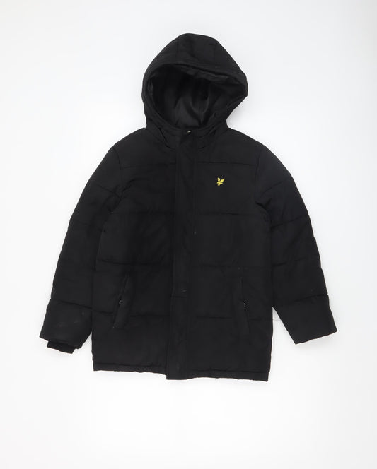 Lyle & Scott Junior Boys Black Hooded Puffer Jacket 7-8 Years Winter Coat