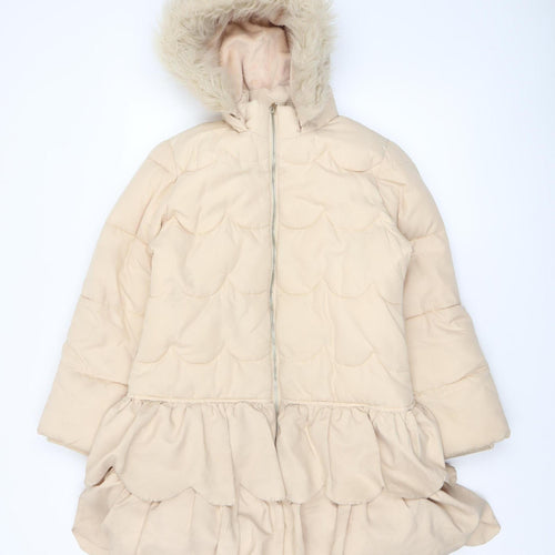 Monsoon Girls Beige Faux Fur Hooded Long Puffer Coat 11-12 Years