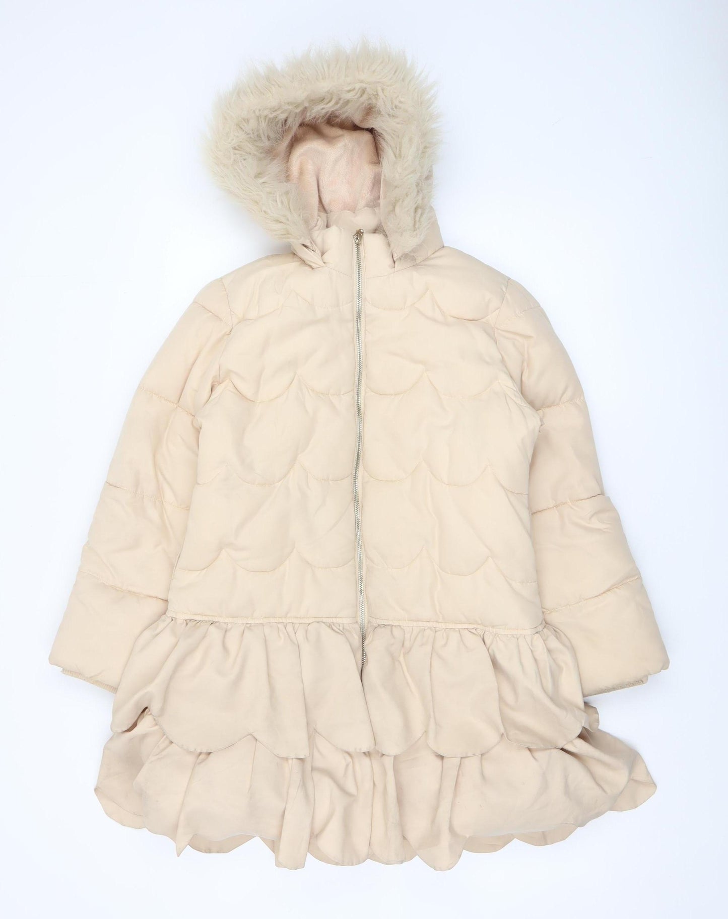 Monsoon Girls Beige Faux Fur Hooded Long Puffer Coat 11-12 Years