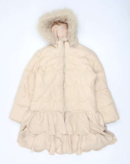 Monsoon Girls Beige Faux Fur Hooded Long Puffer Coat 11-12 Years
