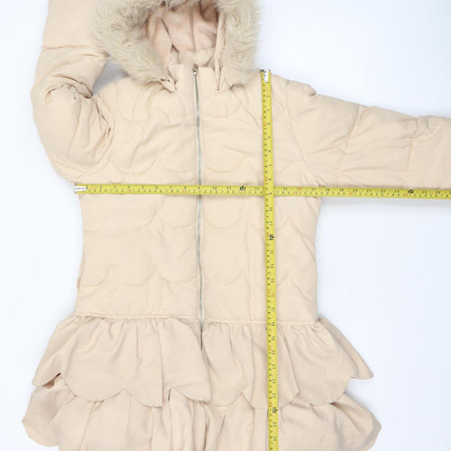 Monsoon Girls Beige Faux Fur Hooded Long Puffer Coat 11-12 Years