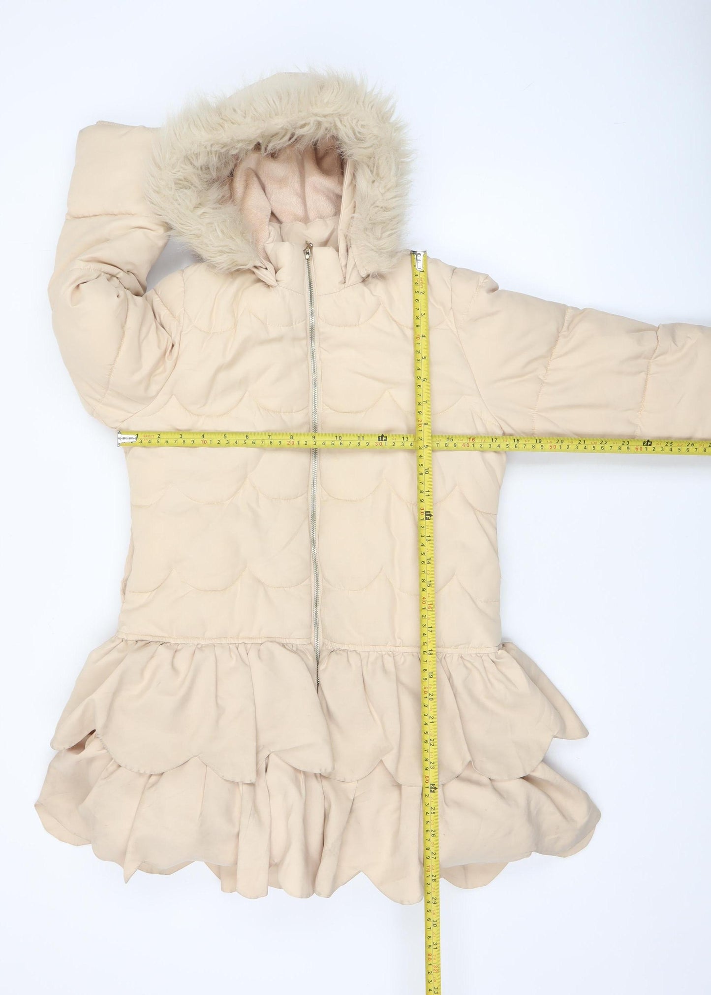 Monsoon Girls Beige Faux Fur Hooded Long Puffer Coat 11-12 Years