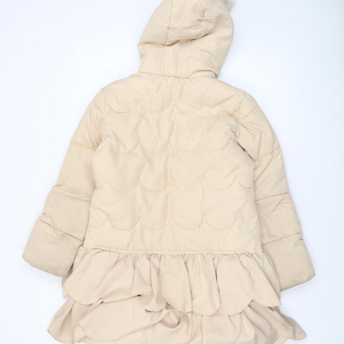 Monsoon Girls Beige Faux Fur Hooded Long Puffer Coat 11-12 Years