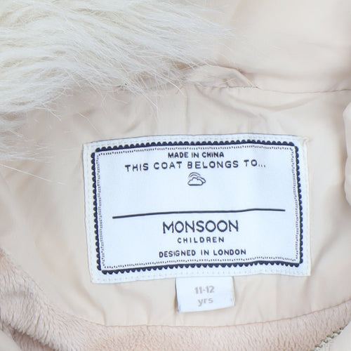 Monsoon Girls Beige Faux Fur Hooded Long Puffer Coat 11-12 Years