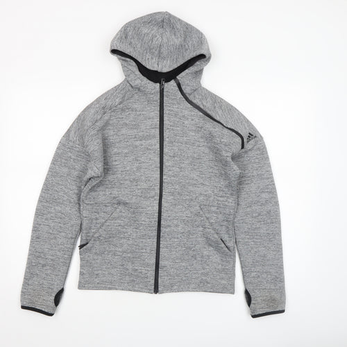 Adidas Boys Grey Full Zip Hoodie Size 11-12 Years - Athletic Hooded Sweatshirt
