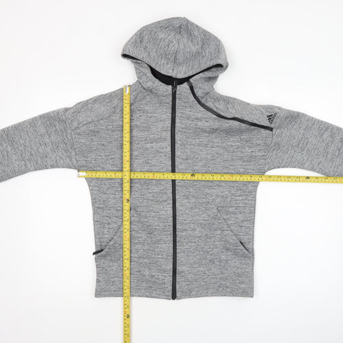 Adidas Boys Grey Full Zip Hoodie Size 11-12 Years - Athletic Hooded Sweatshirt
