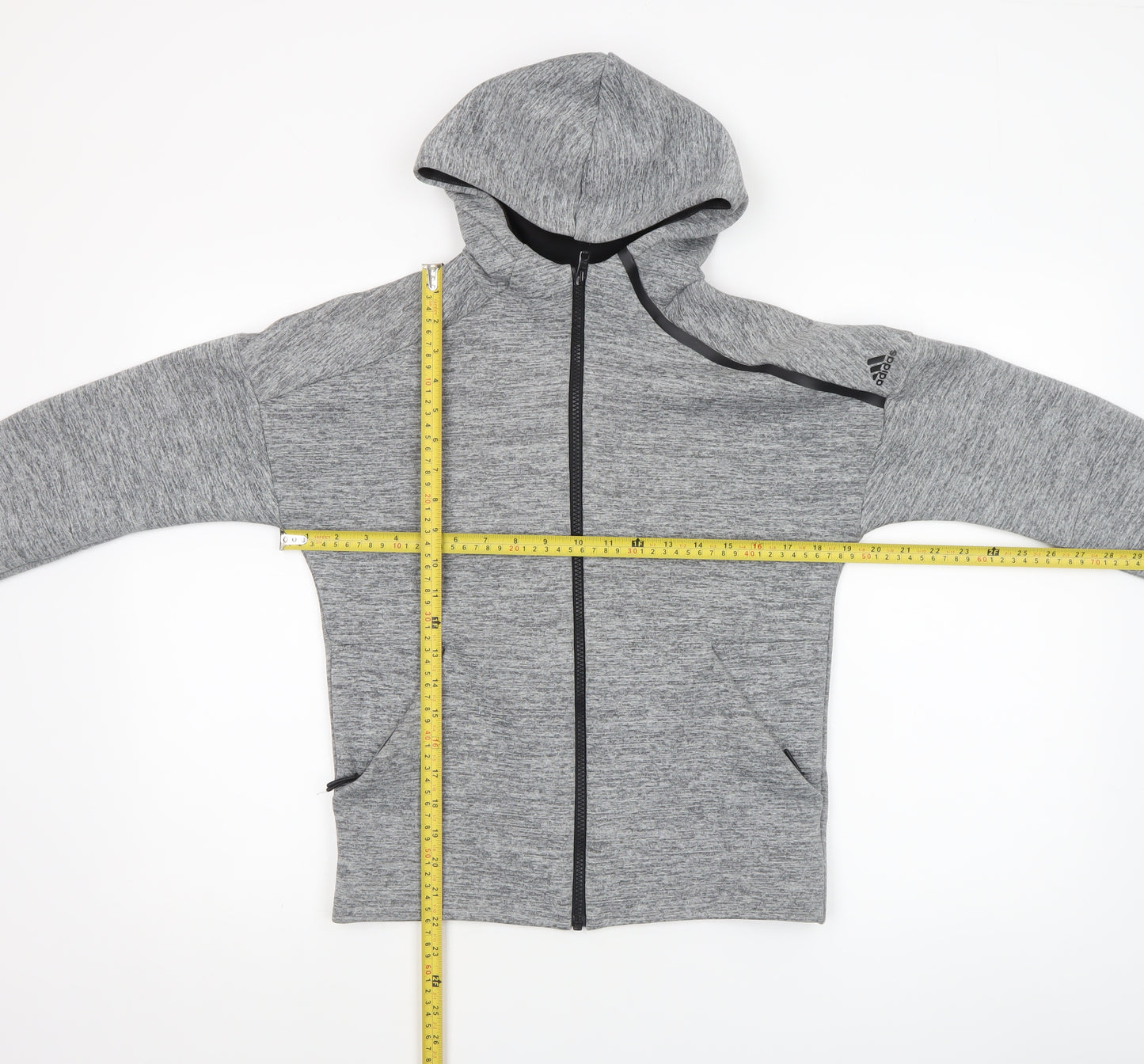 Adidas Boys Grey Full Zip Hoodie Size 11-12 Years - Athletic Hooded Sweatshirt