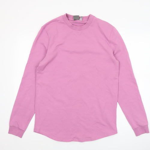 ASOS Women Pink Long Sleeve Basic Cotton Crew Neck T-Shirt L