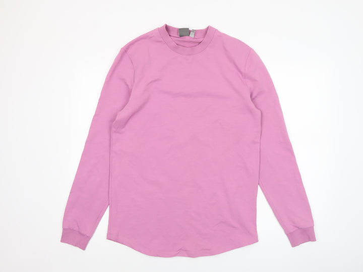 ASOS Women Pink Long Sleeve Basic Cotton Crew Neck T-Shirt L