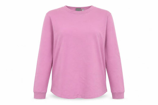 Front view of ASOS Women Pink Long Sleeve Basic Cotton Crew Neck T-Shirt L
