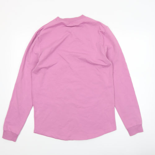 ASOS Women Pink Long Sleeve Basic Cotton Crew Neck T-Shirt L