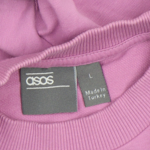 ASOS Women Pink Long Sleeve Basic Cotton Crew Neck T-Shirt L