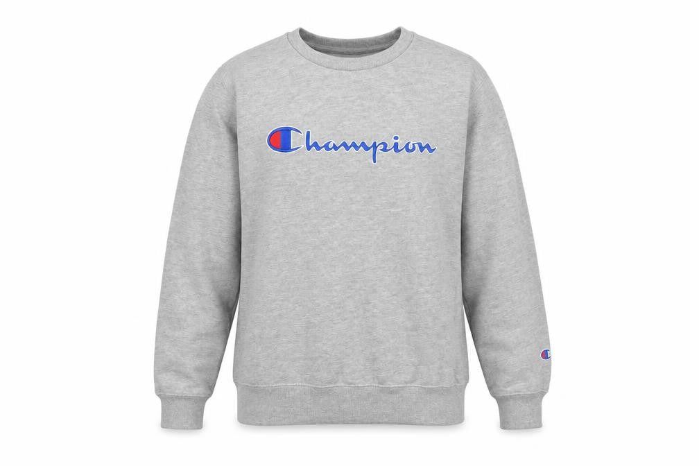 Front view of Champion Women’s Grey Crew Neck Pullover Sweatshirt, size L