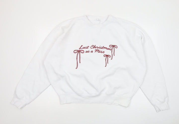 Six Stories Womens White XXL Christmas Pullover Sweatshirt