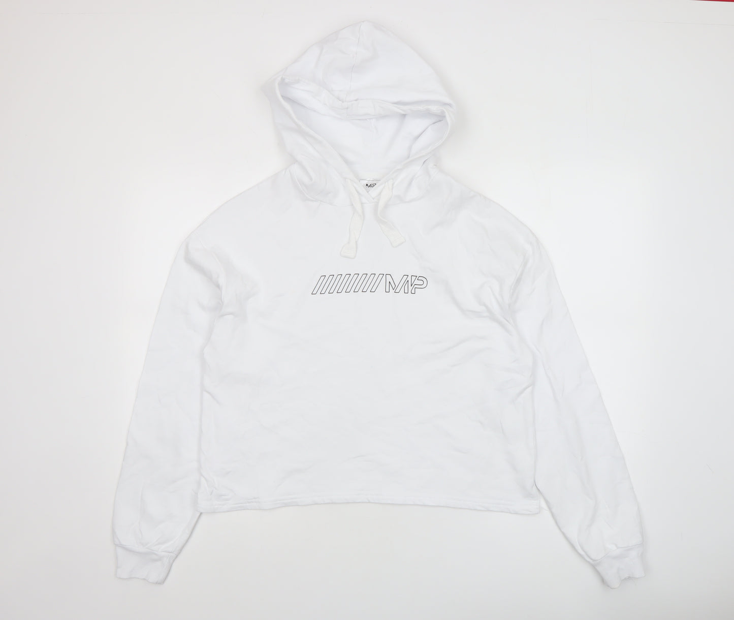 MP Women White Hoodie Medium 100% Cotton Pullover Hooded Sweatshirt