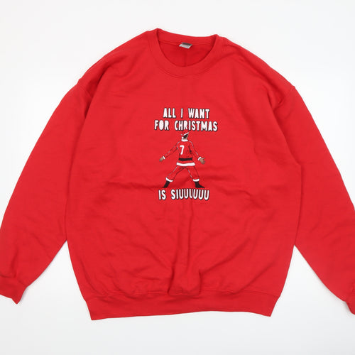 Gildan Men's Red Christmas Graphic Pullover Sweatshirt Size L