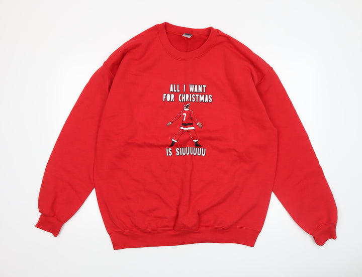 Gildan Men's Red Christmas Graphic Pullover Sweatshirt Size L