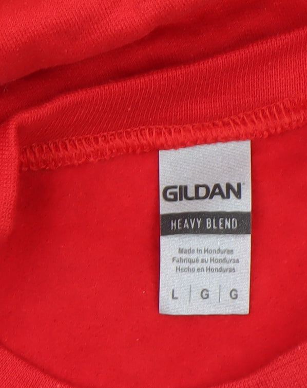 Gildan Men's Red Christmas Graphic Pullover Sweatshirt Size L