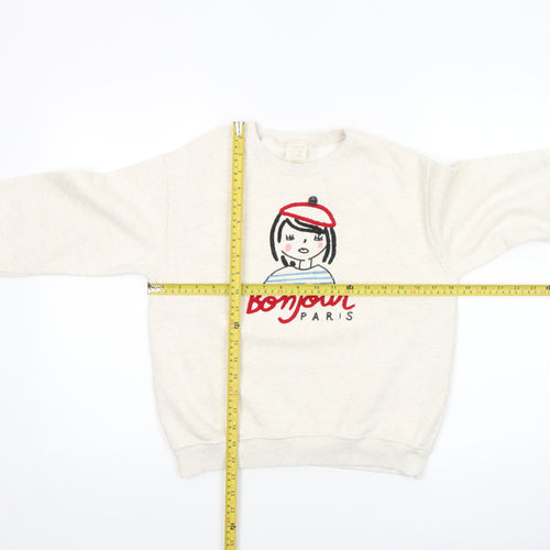 Zara Girls Beige Bonjour Paris Embroidered Pullover Sweatshirt Size 10 Years