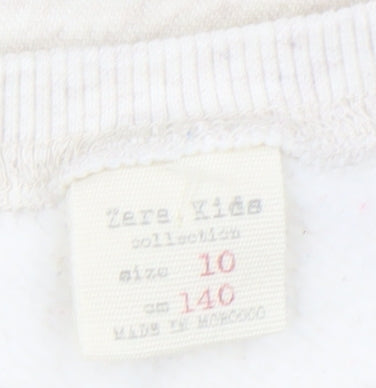 Zara Girls Beige Bonjour Paris Embroidered Pullover Sweatshirt Size 10 Years