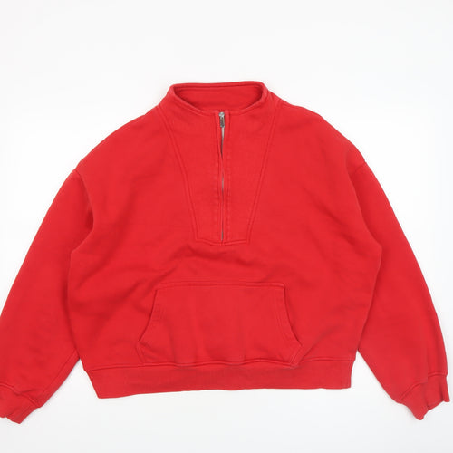 Next Women Red 1/4 Zip Pullover Sweatshirt M Fleece Lined Casual