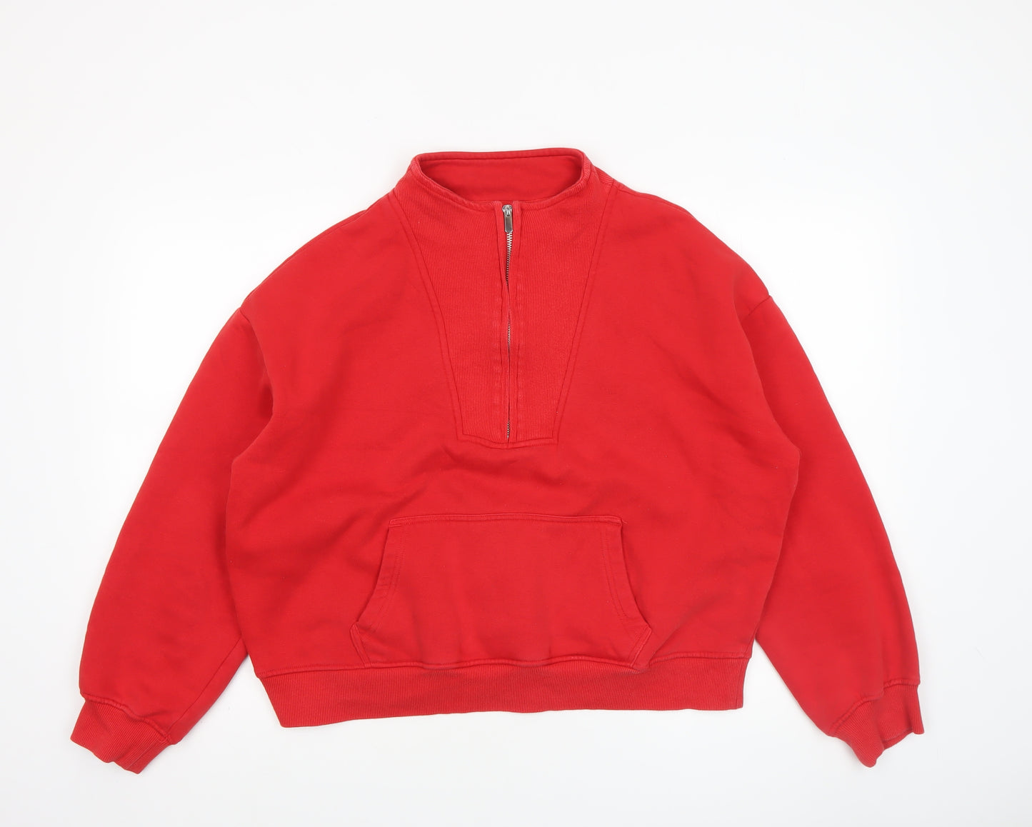 Next Women Red 1/4 Zip Pullover Sweatshirt M Fleece Lined Casual