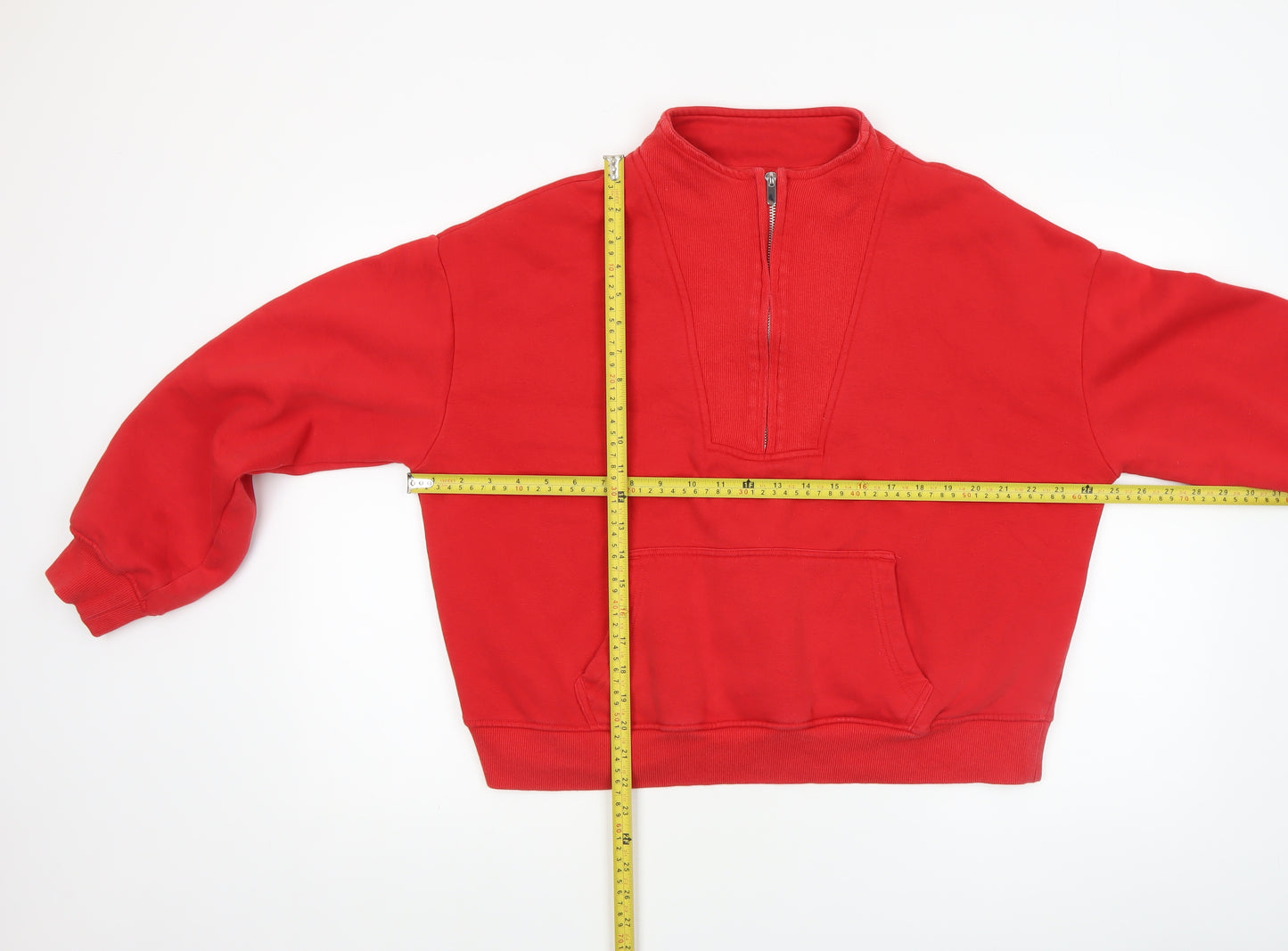 Next Women Red 1/4 Zip Pullover Sweatshirt M Fleece Lined Casual