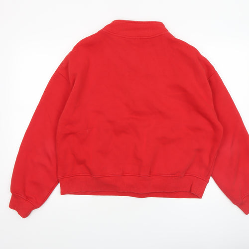Next Women Red 1/4 Zip Pullover Sweatshirt M Fleece Lined Casual